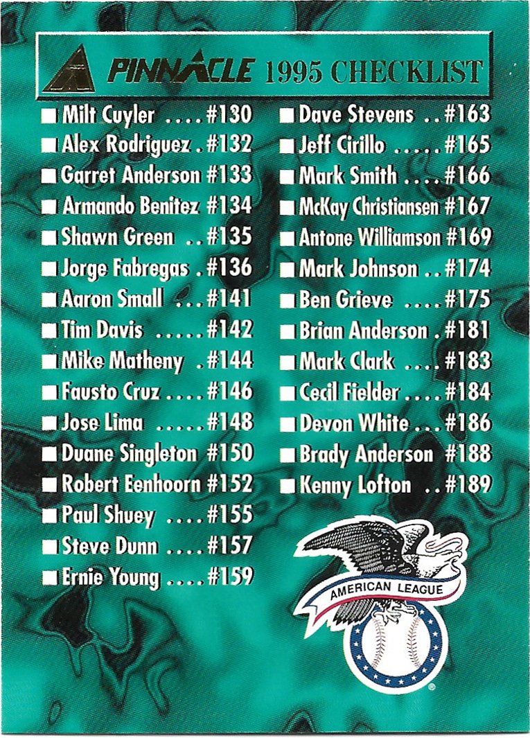 1995 Pinncale Checklist #178 Baseball Card