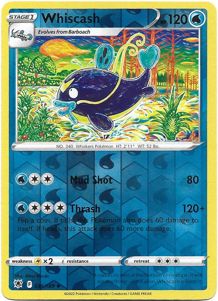 Whiscash Astral Radiance Reverse Holo Foil Pokemon Trading Card 036/189