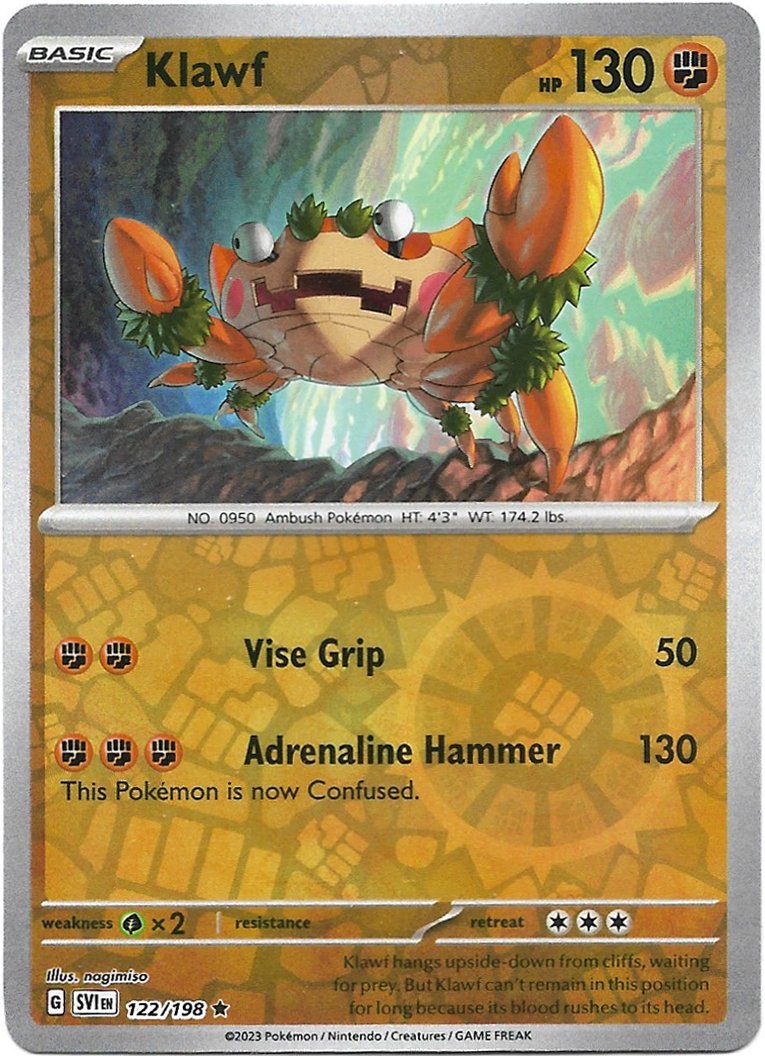 Klawf Pokemon Scarlet & Violet Reverse Holo Foil Trading Card 122/198