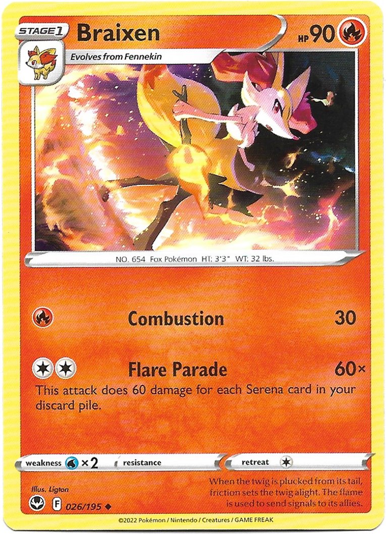 Braixen Pokemon Silver Tempest Trading Card 026/195