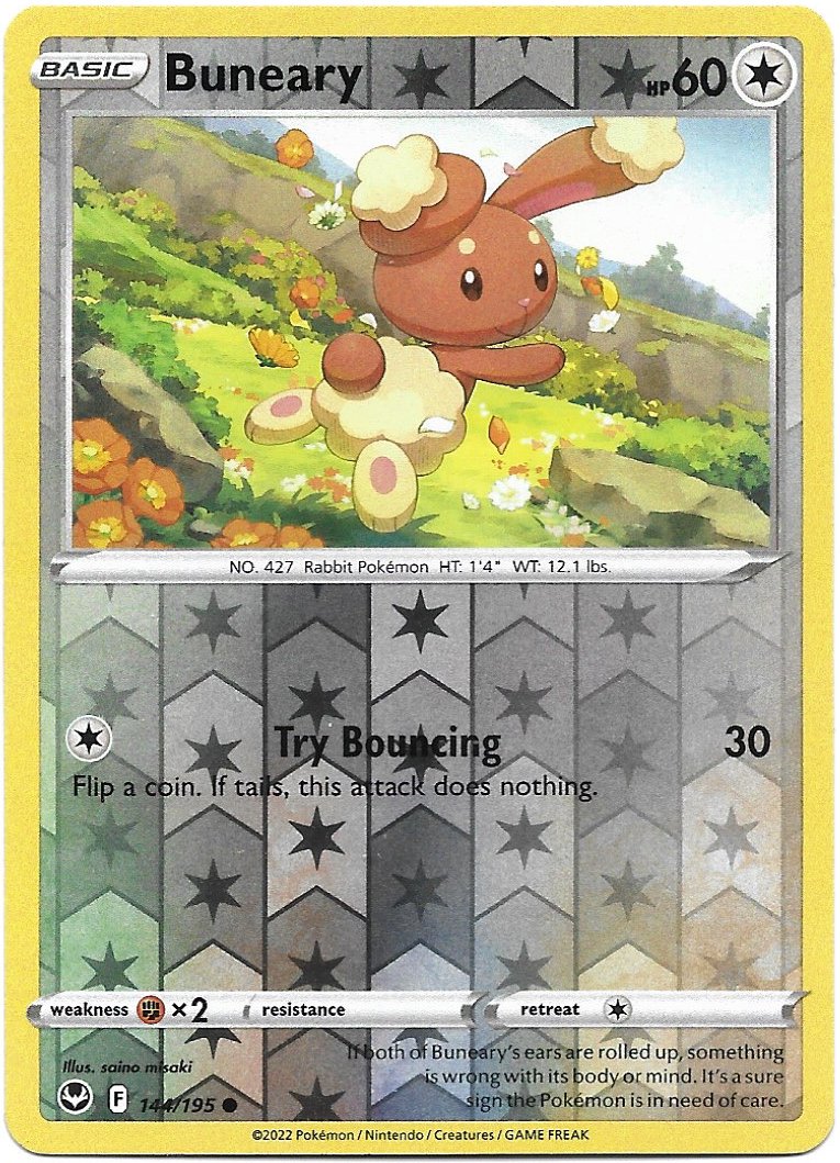 Buneary Reverse Foil Pokemon Silver Tempest Trading Card 144/195