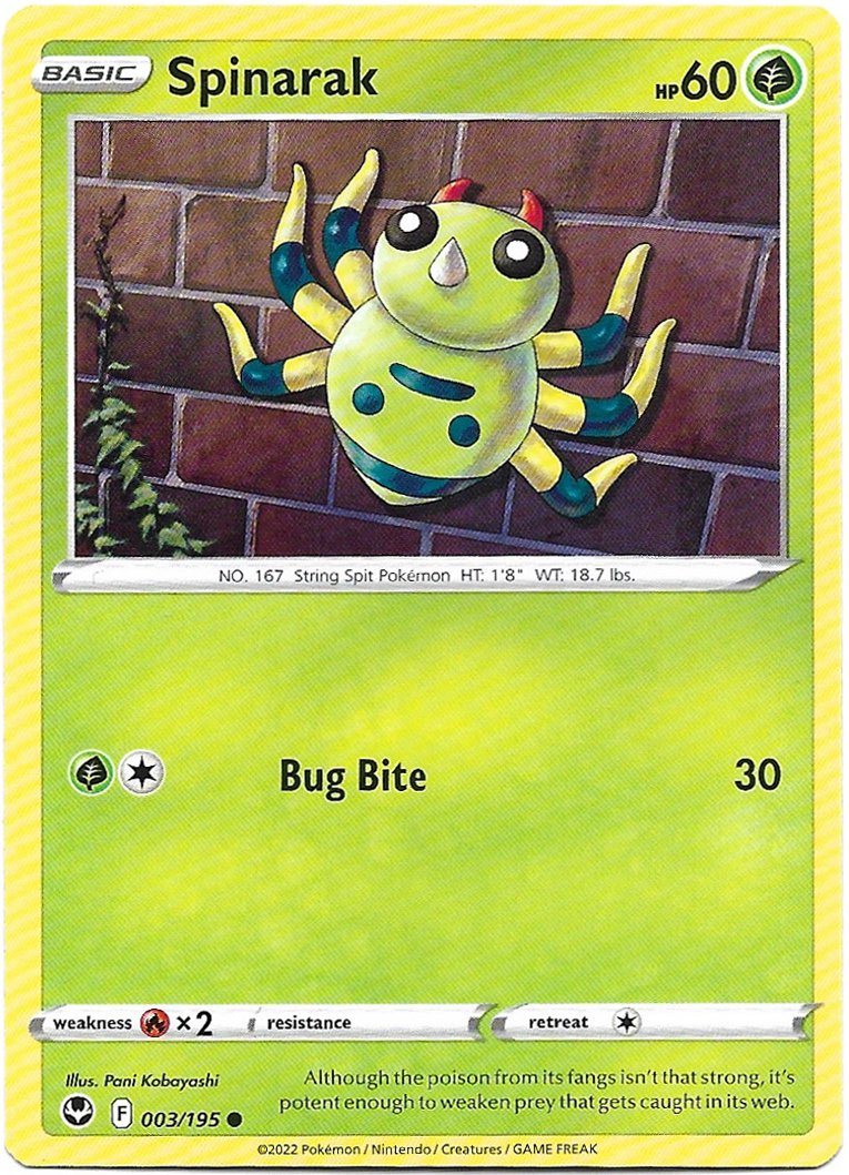 Spinarak Pokemon Silver Tempest Trading Card 003/195