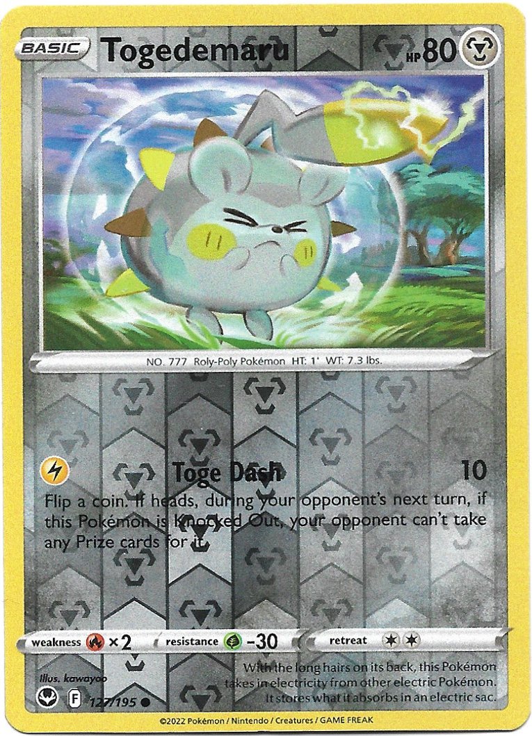 Togedemaru Reverse Foil Pokemon Silver Tempest Trading Card 127/195