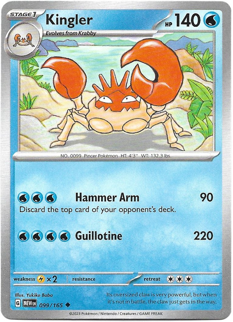 Kingler Pokemon Scarlet & Violet 151 Trading Card 099/165