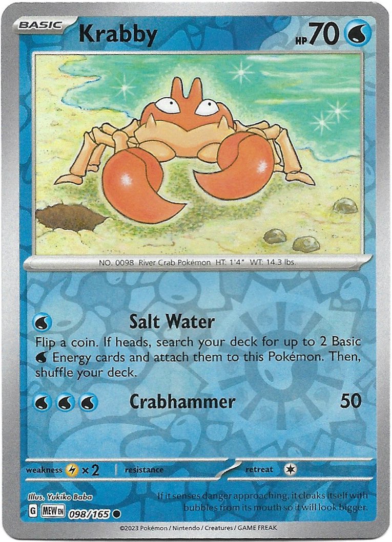Krabby Pokemon Scarlet & Violet 151 Reverse Foil Trading Card 098/165