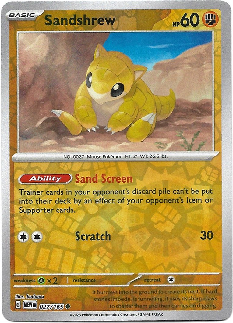 Sandshrew Pokemon Scarlet & Violet 151 Reverse Foil Trading Card 027/165