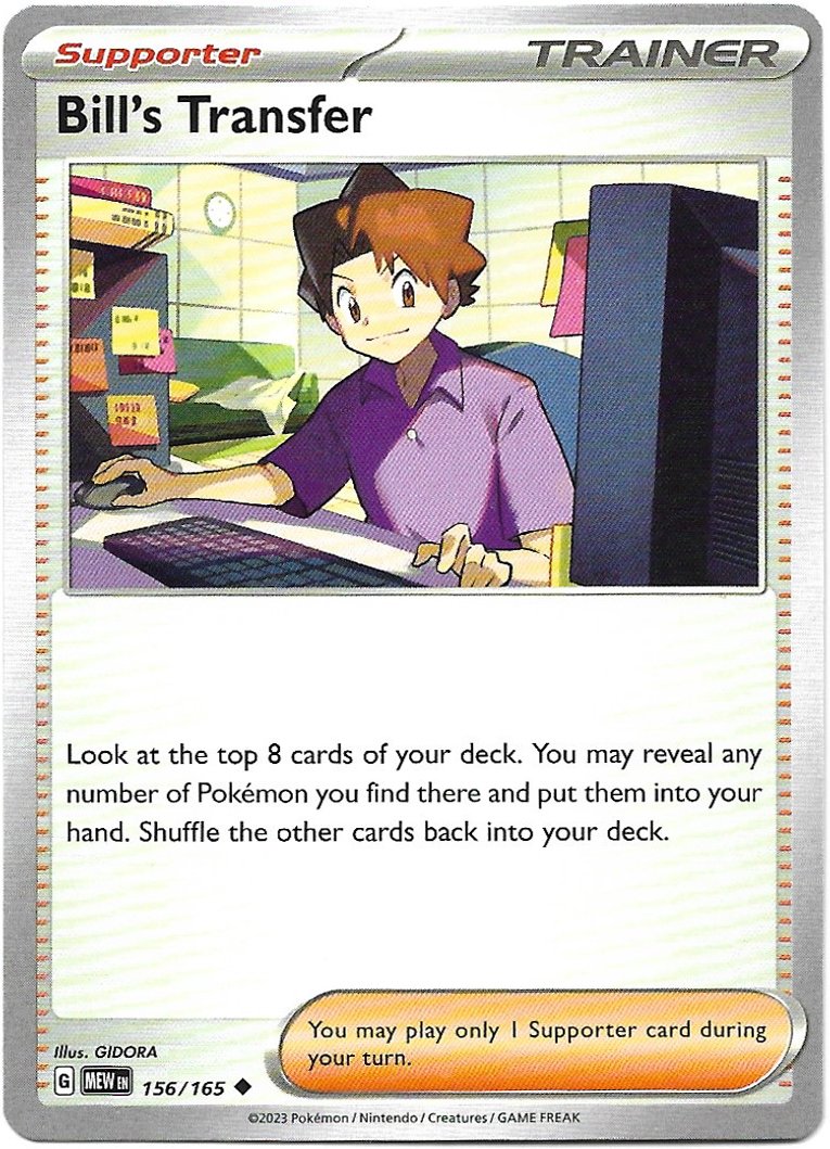 Supporter Bill's Transfer Pokemon Scarlet & Violet 151 Trading Card 156/165