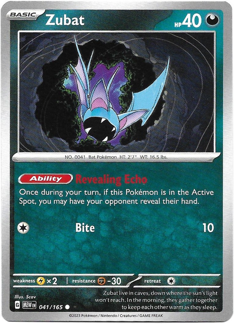 Zubat Pokemon Scarlet & Violet 151 Trading Card 041/165