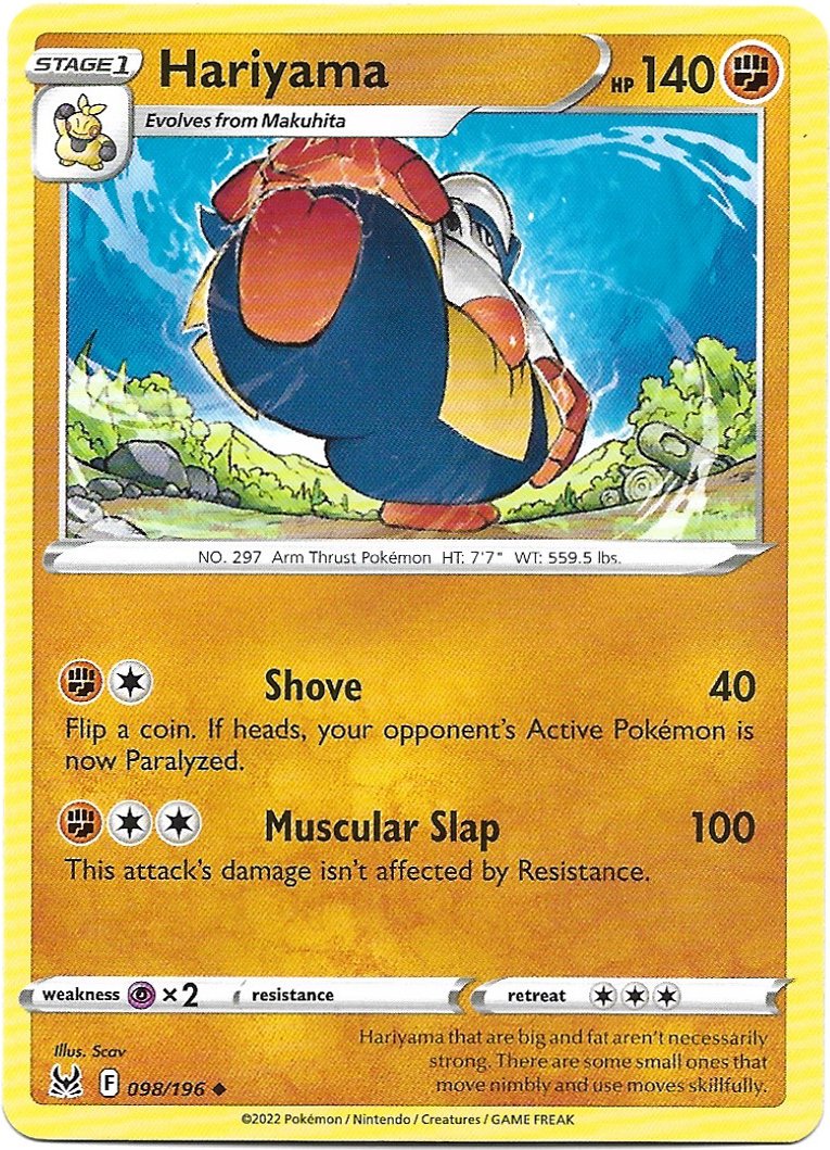 Hariyama Pokemon Lost Origin Trading Card 098/196