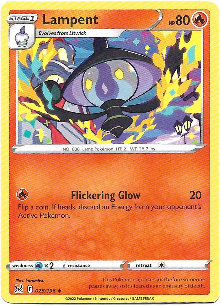 Lampent Pokemon Lost Origin Trading Card 025/196