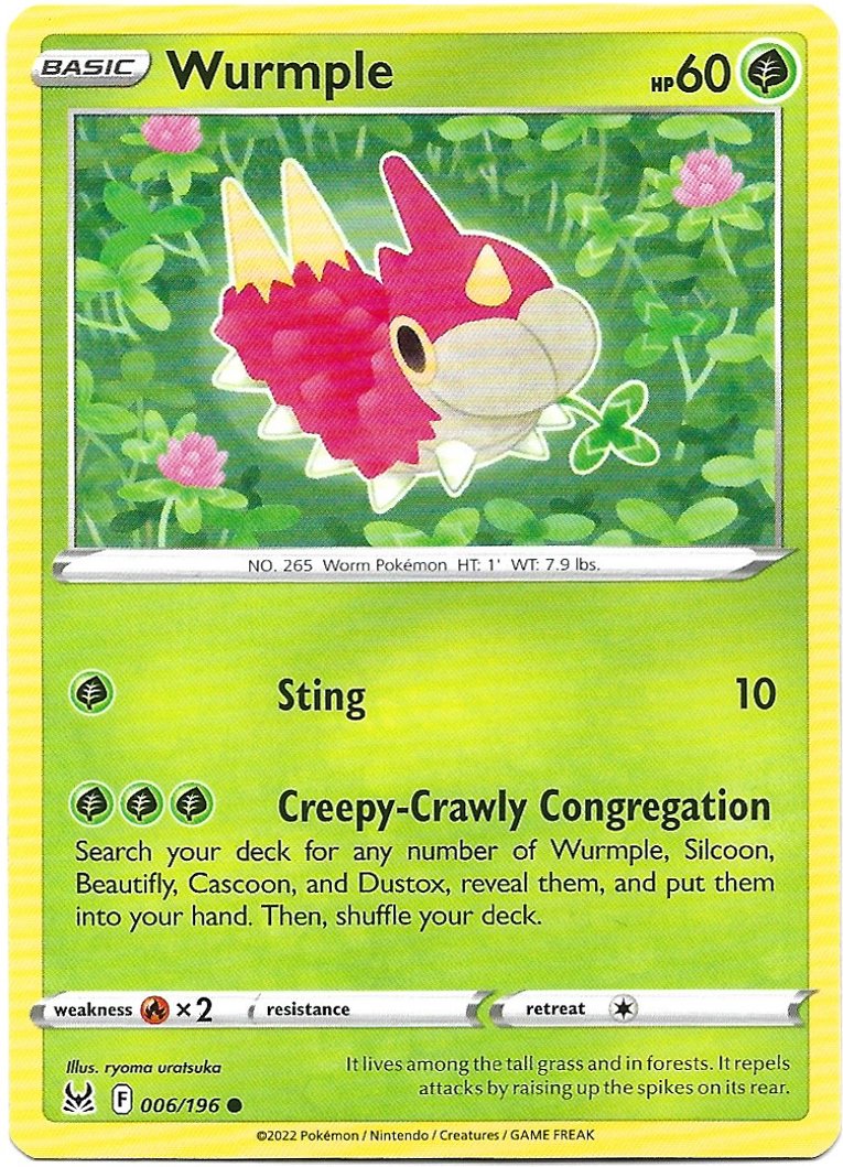 Wurmple Pokemon Lost Origin Trading Card 006/196