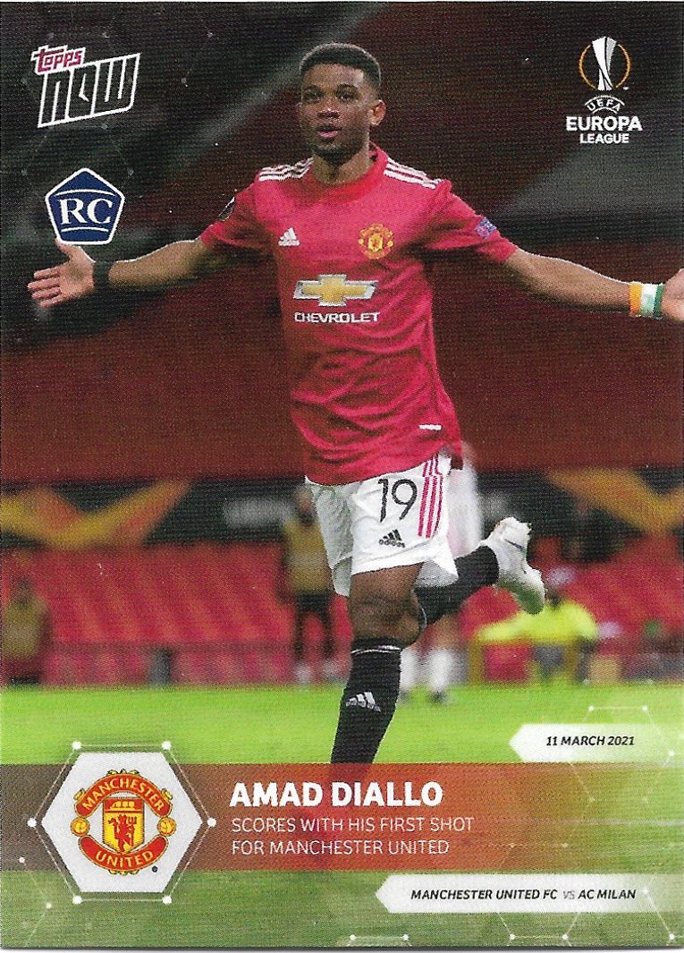 Amad Diallo 2020-21 Topps Now Champions League Rookie #001 Manchester United Soccer Card