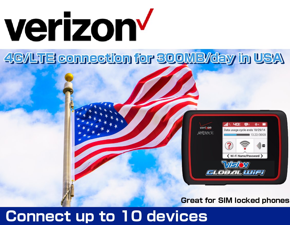 Verizon SIM Card 4G/LTE America Mobile WiFi Hotspot Rentals