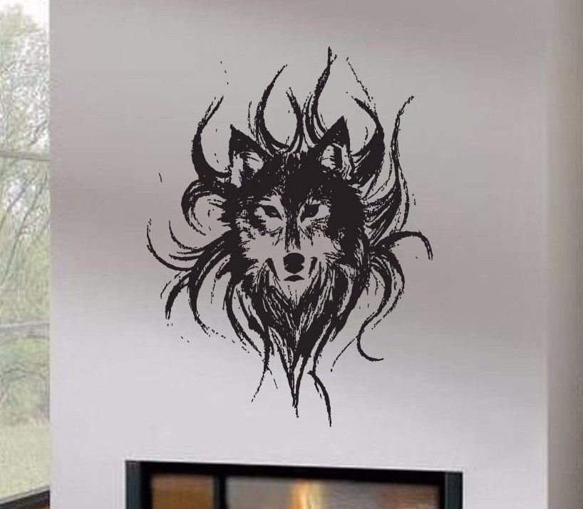 Wolf Decal Vinyl Sticker Flames  Decal Home Decor tz916