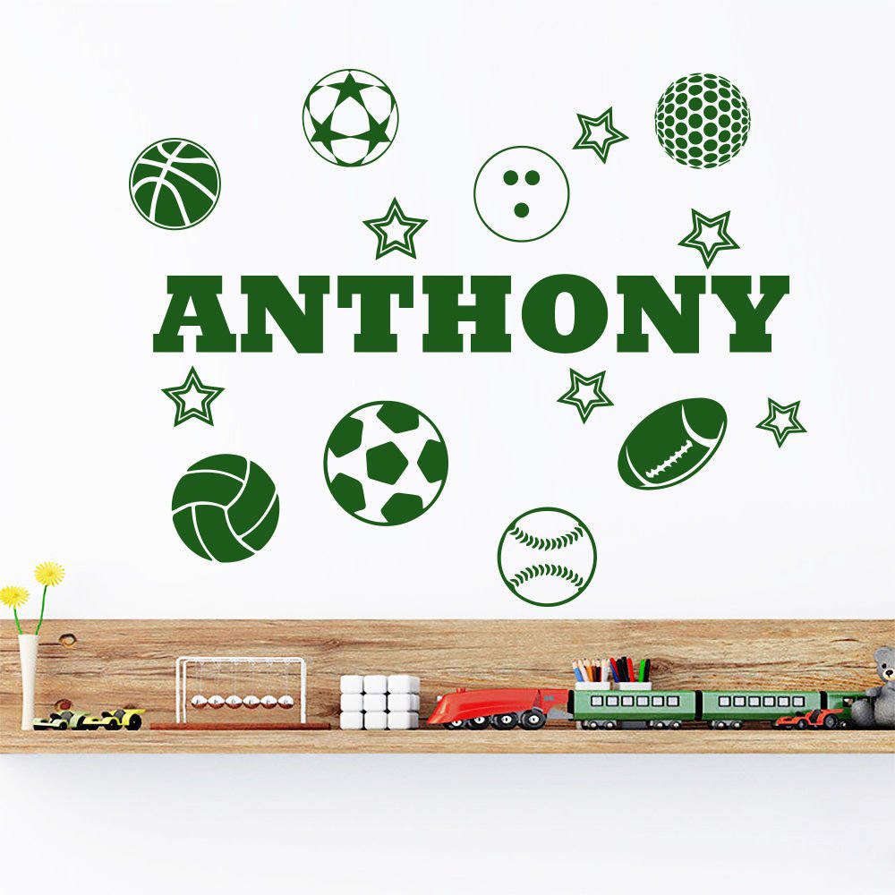 Wall Decal Personalized Name Sport Ball Art Decals Boy Room Decor Sticker AM129