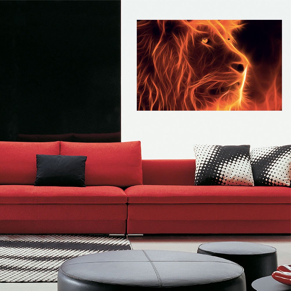 Fiery Lion Modern Art Full Color Wall Decal Sticker AN-397 FRST