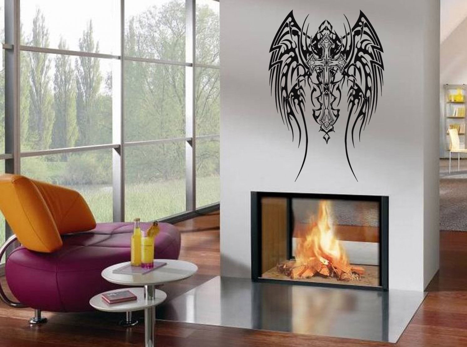 Tribal Celtic Cross With Wings Wall Vinyl Decal Sticker tz333