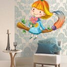 Girl With Flowers Children Room Full Color Wall Decal Sticker KR-107 FRST