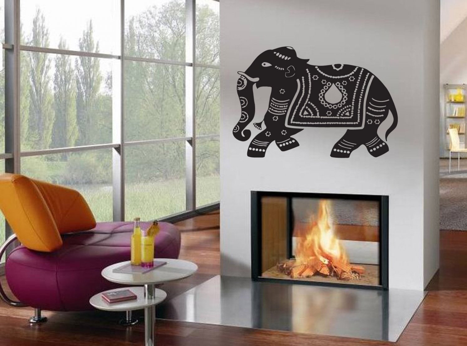 Wall Decor Vinyl Decal Sticker Elephant Indian Style tz3001