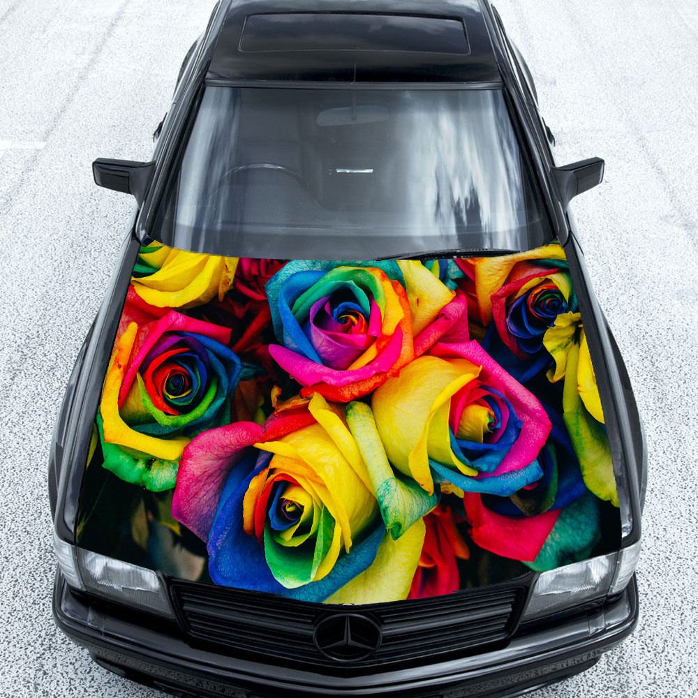 Multicolored Roses Rainbow Flowers Full Color Car Decal Sticker KC-360 FRST