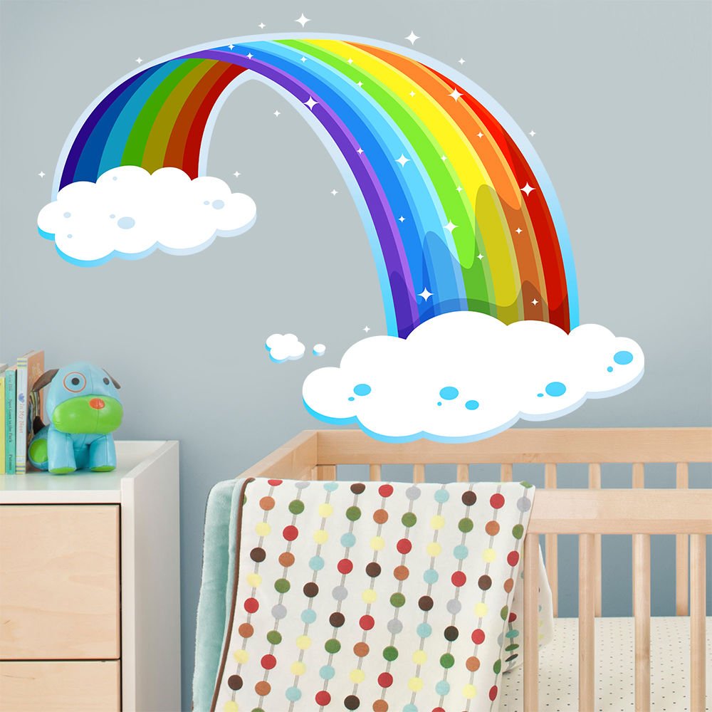 Rainbow In Clouds Children'S Room Full Color Wall Decal Sticker AN-559 FRST