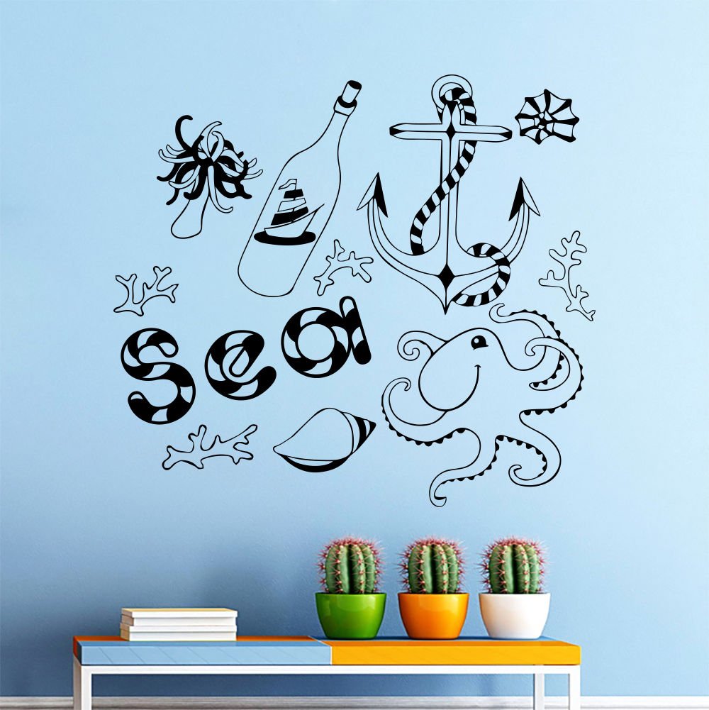 Wall Decal Sea Anchor Octopus Shell Nautical Bathroom Decor Sticker Murals AM73