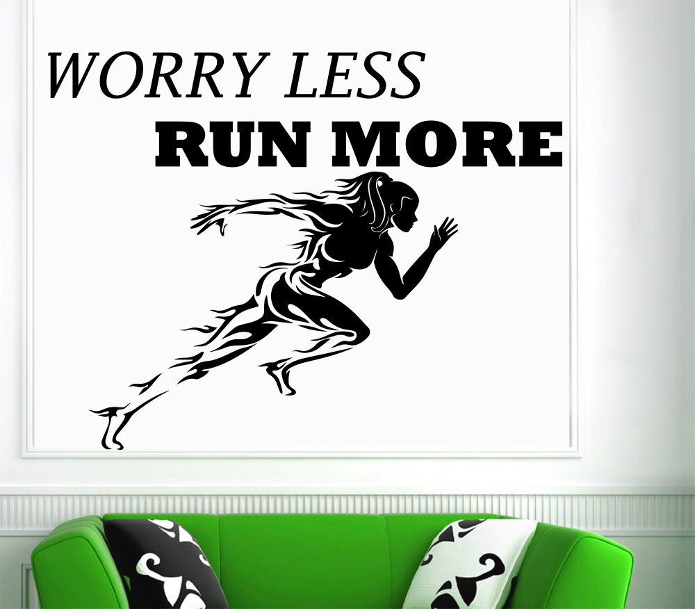 Wall Decal Quotes Worry Less Run More Sport Art Decals Gym Decor Sticker AM136