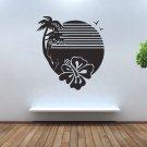 Wall Decor Vinyl Decal Palm Tree Hawaiian Flowers Sunset Ocean tz211