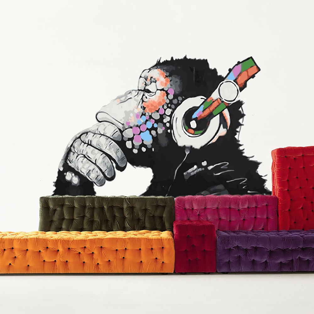 Monkey Music Modern Art Full Color Wall Decal Sticker AN-214 FRST