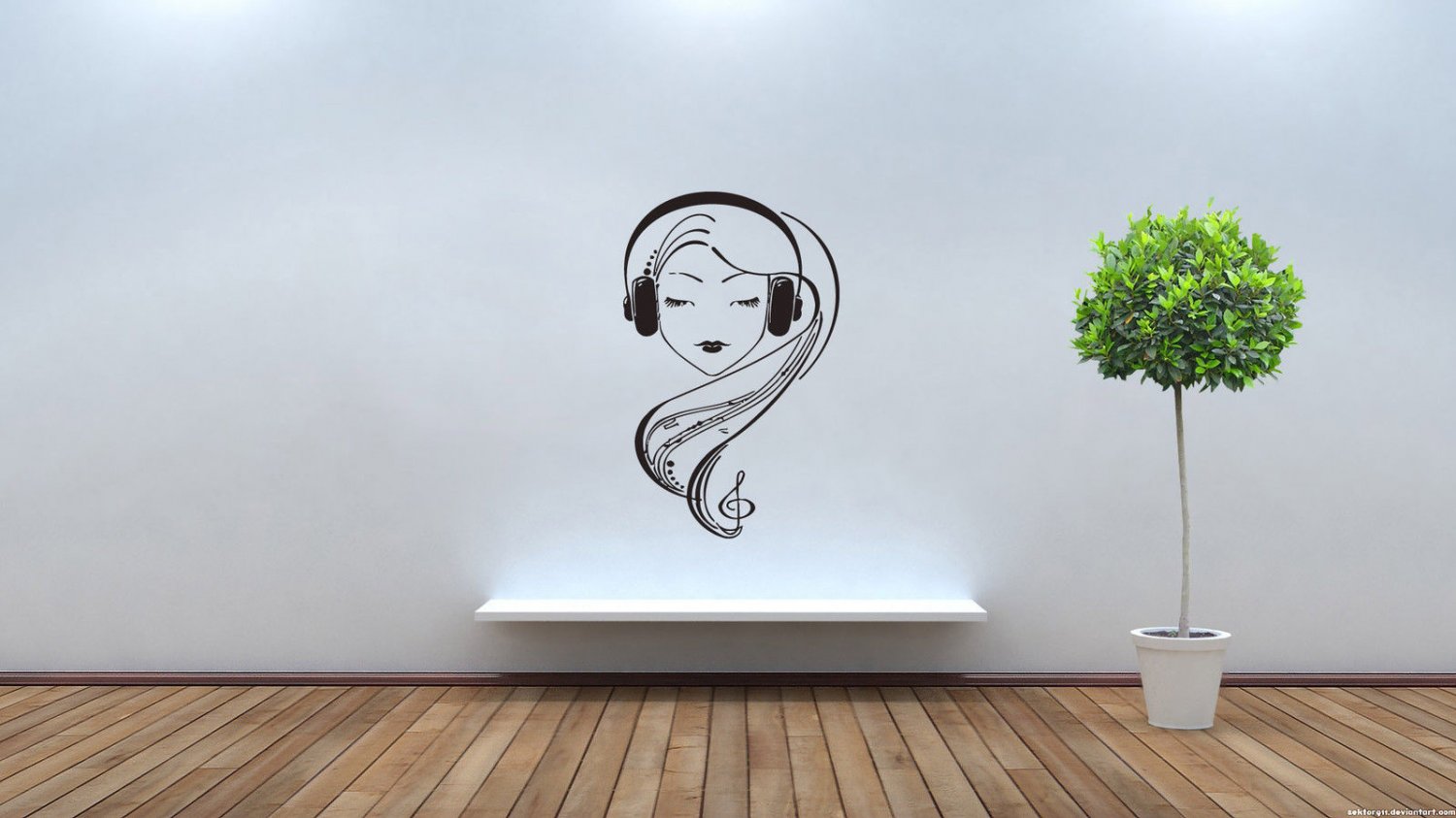 Wall Decor Vinyl Decal Sticker Girl With Headphones Listening Music tz143
