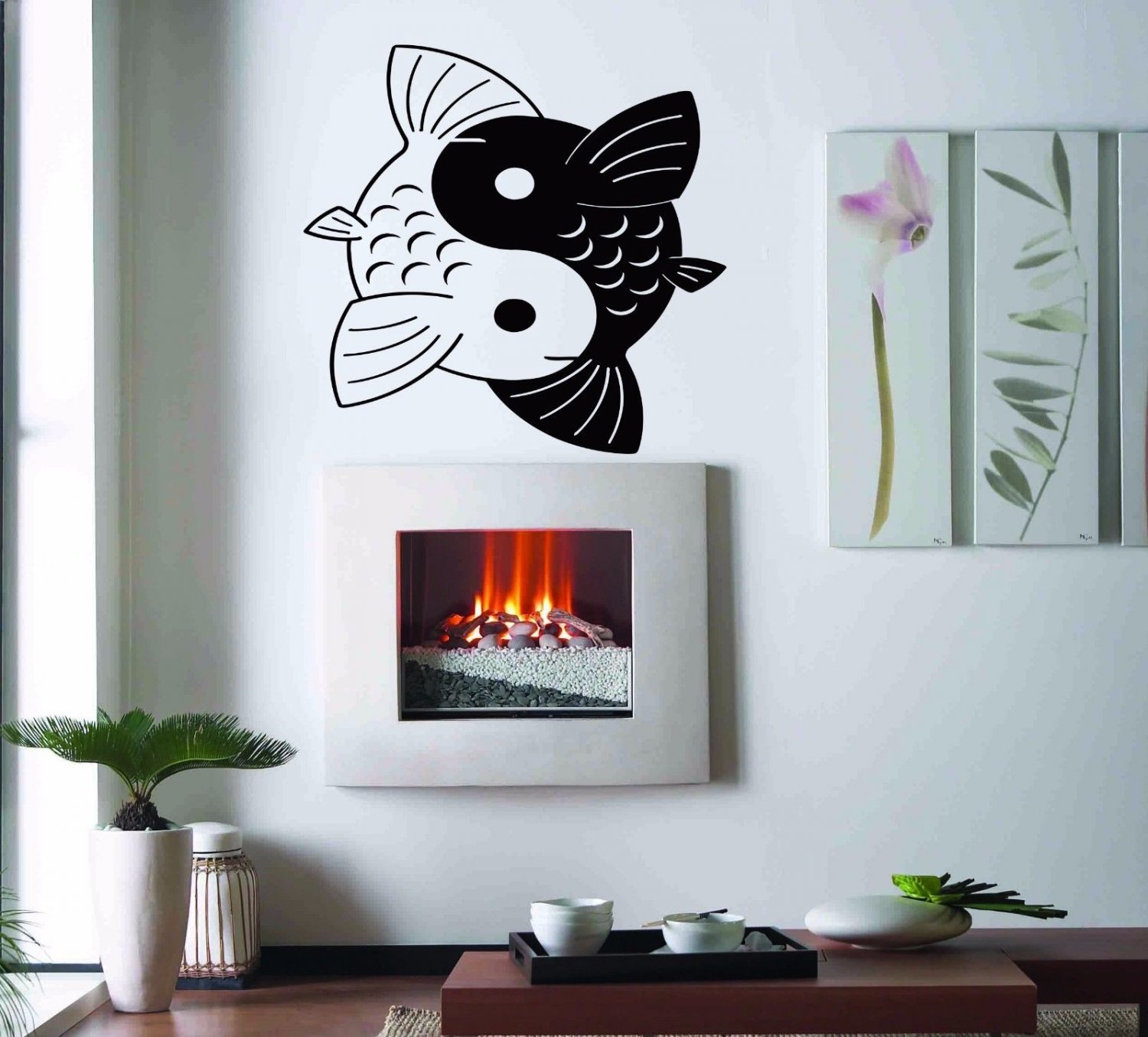 Feng Shui Oriental China black white fish Stylish Wall Art Sticker Decal 8768