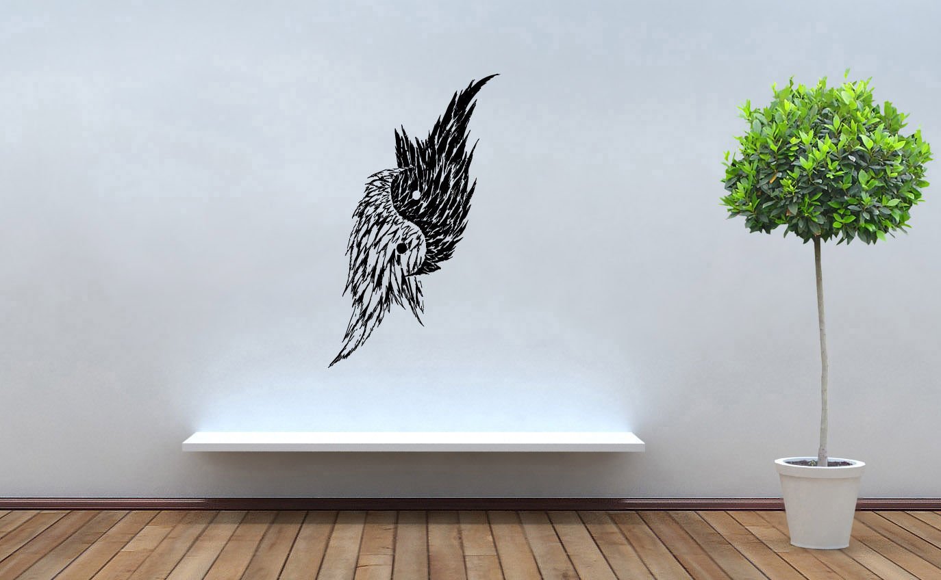Wall Decor Vinyl Decal Sticker Yin Yang Wings Feathers tz520