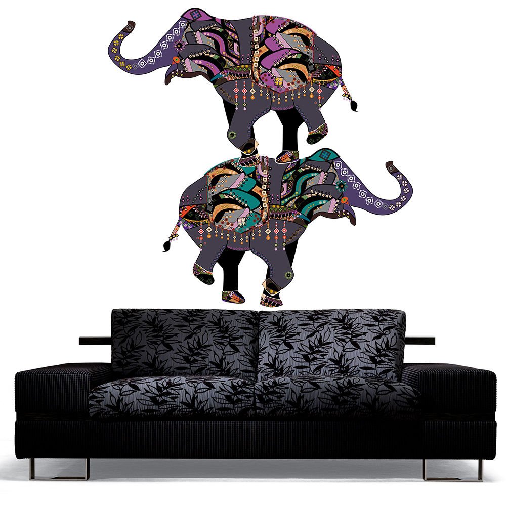 India Elephant Ornament Patterns Full Color Wall Decal Sticker AN-227 FRST