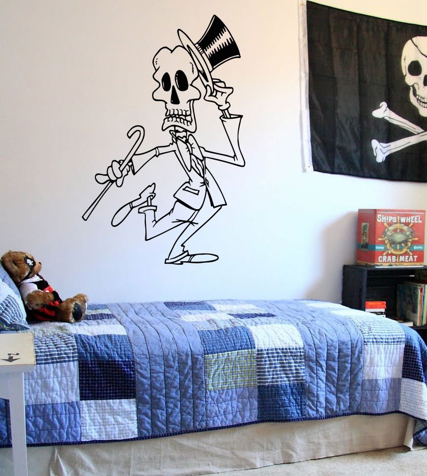 Skeleton dancer hat cane Kids Room Children Stylish Wall Art Sticker Decal 8808