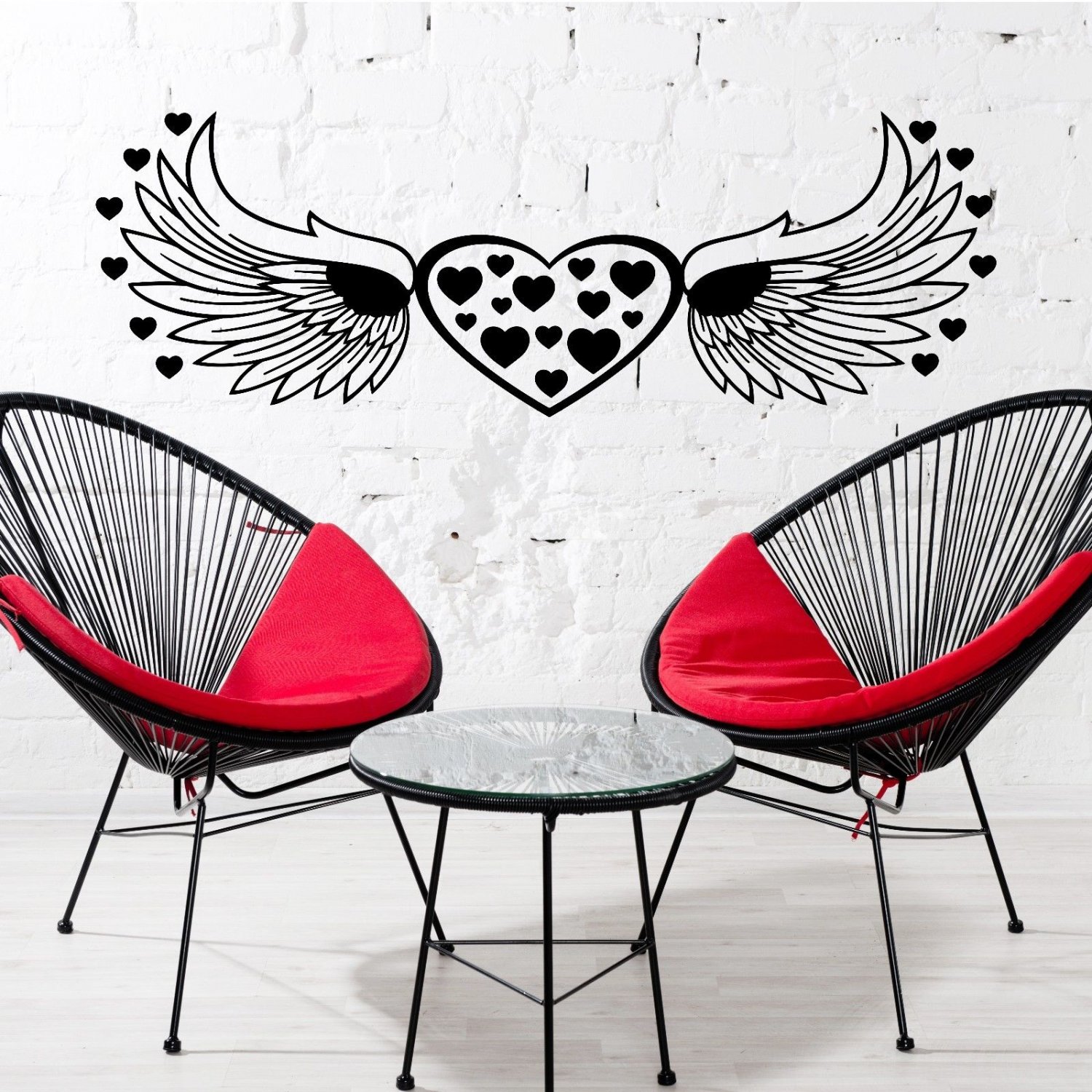 Wall Decal Heart Wings Pattern Art Kids Bedroom Decor Vinyl Sticker Murals AM22