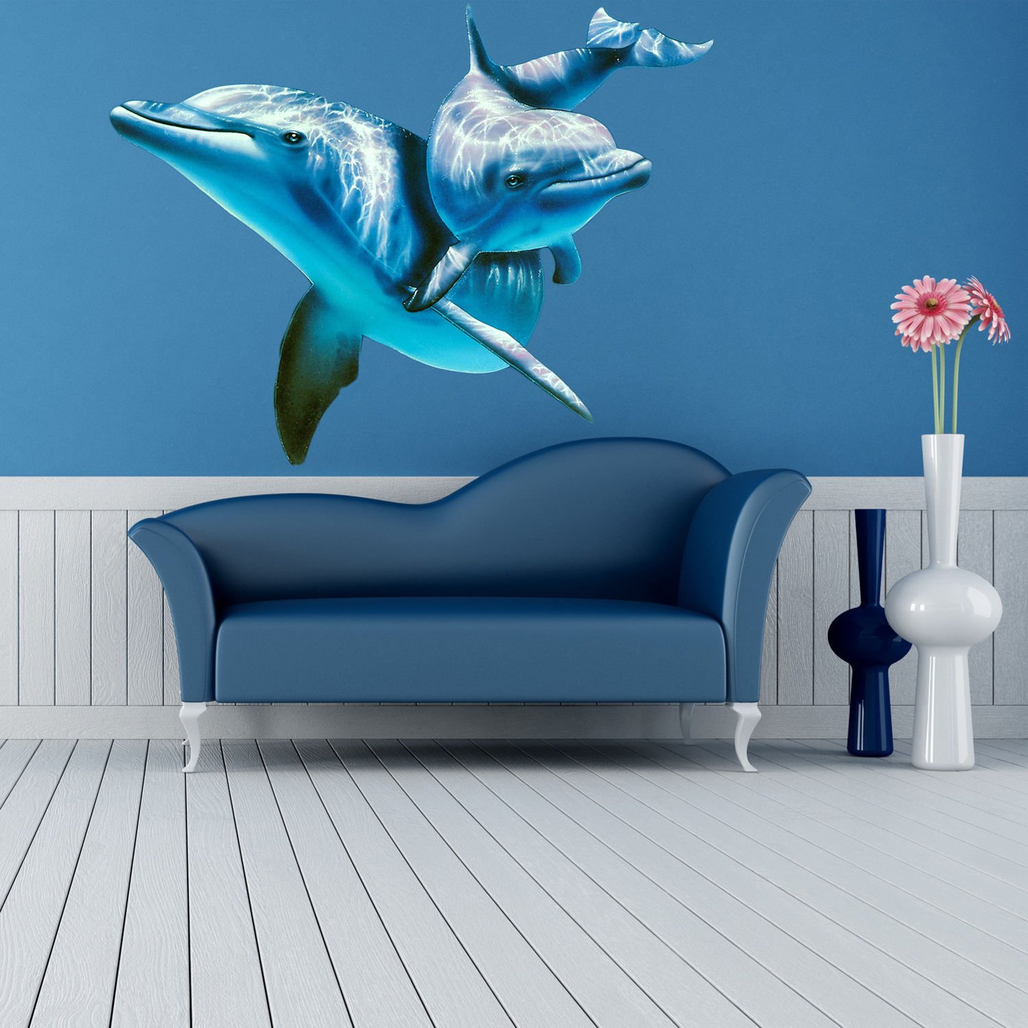 Dolphins Ocean Nautical Wildlife Full Color Wall Decal Sticker KR-85 FRST