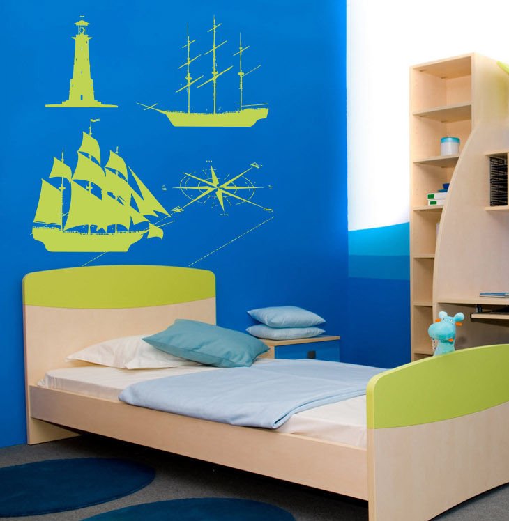 Ocean ship birds compass lighthouse Room Stylish Wall Art Sticker Decal 8881