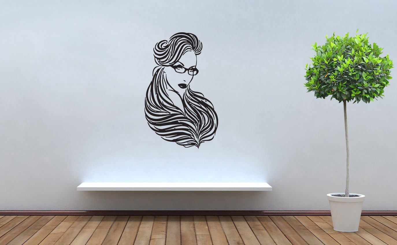 Wall Decor Vinyl Decal Sticker Girl Long Hair In Glasses Salon Beauty  tz460
