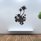Wall Decor Vinyl Decal Palm Tree Hawaiian Flowers Butterflies tz203