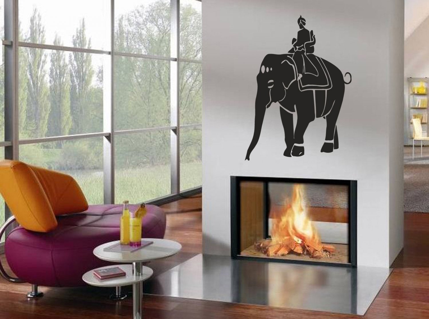 Wall Decor Vinyl Decal Sticker Elephant With Rider Indian Style tz3007