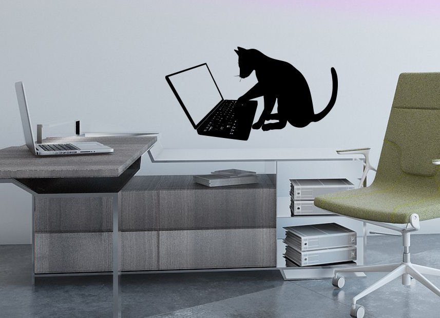Cat animal pet laptop computer Kids Room Stylish Wall Art Sticker Decal 9512