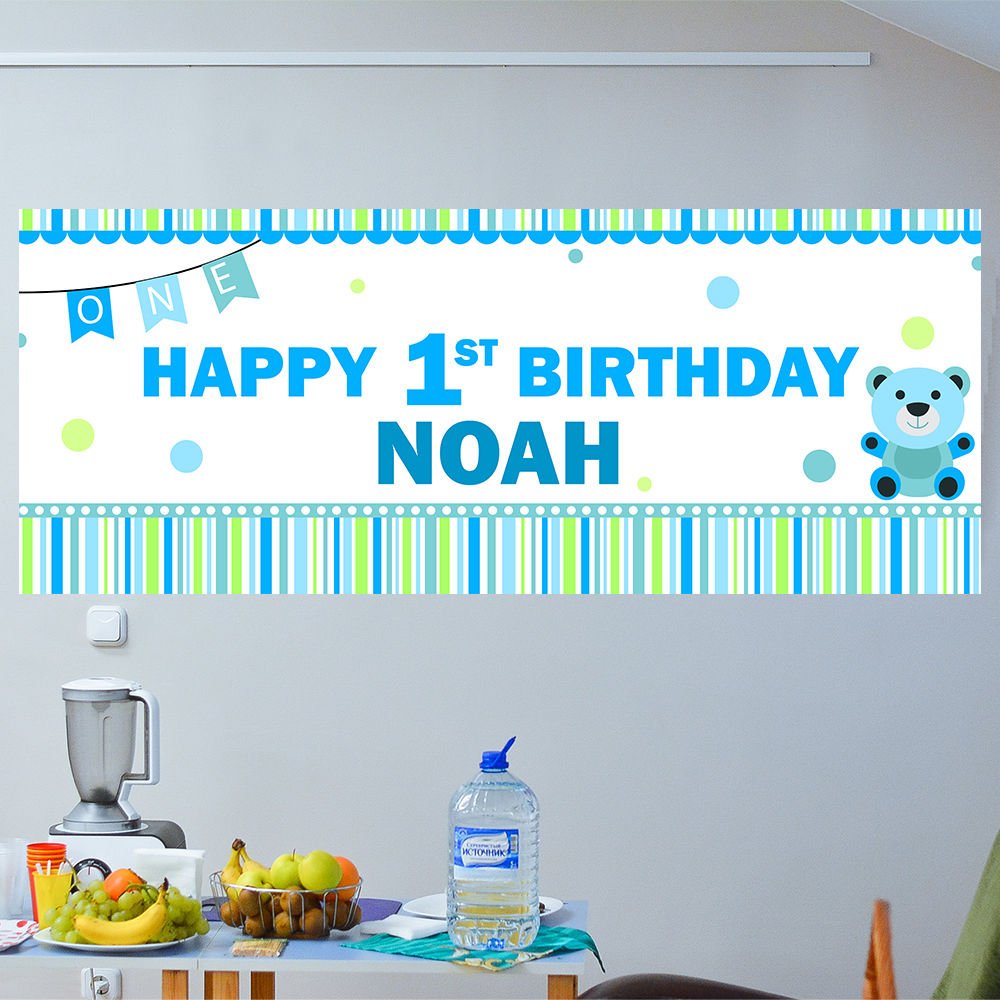 Happy 1 Birhday Name Decal  Full Color Wall Decal Sticker AN-428 FRST