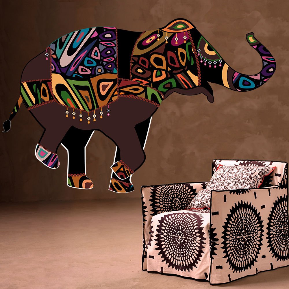 India Elephant Ornament Patterns Full Color Wall Decal Sticker AN-228 FRST