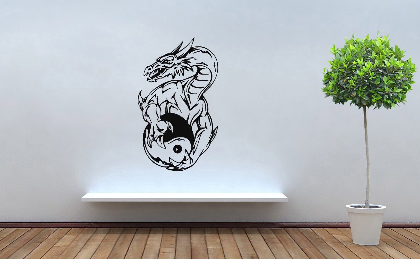 Wall Decor Vinyl Decal Sticker Yin Yang In Dragons Hands tz506