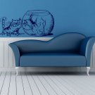Animal Funny cat aquarium small fish Kids Stylish Wall Art Sticker Decal 9978