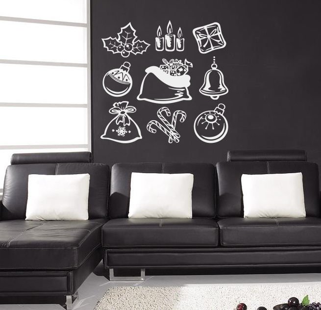 Merry Christmas tree toy candy bell gift Stylish Wall Art Sticker Decal 8946