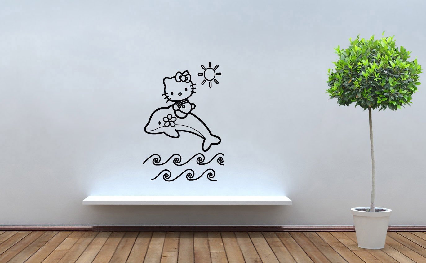 Wall Decor Vinyl Decal Sticker Hello Kitty on Dolphin  tz707