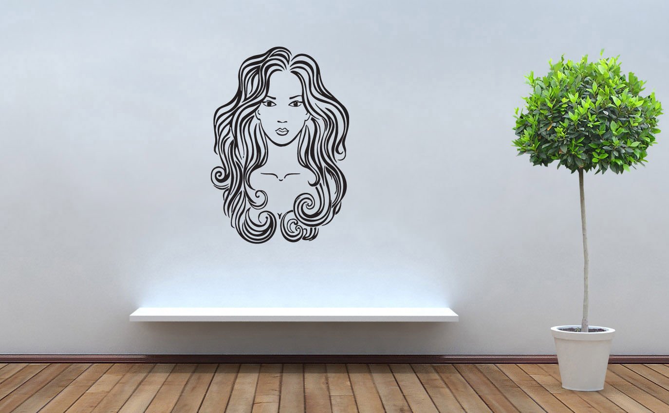 Wall Decor Vinyl Decal Sticker Beautiful Girl Face Salon Hair tz501