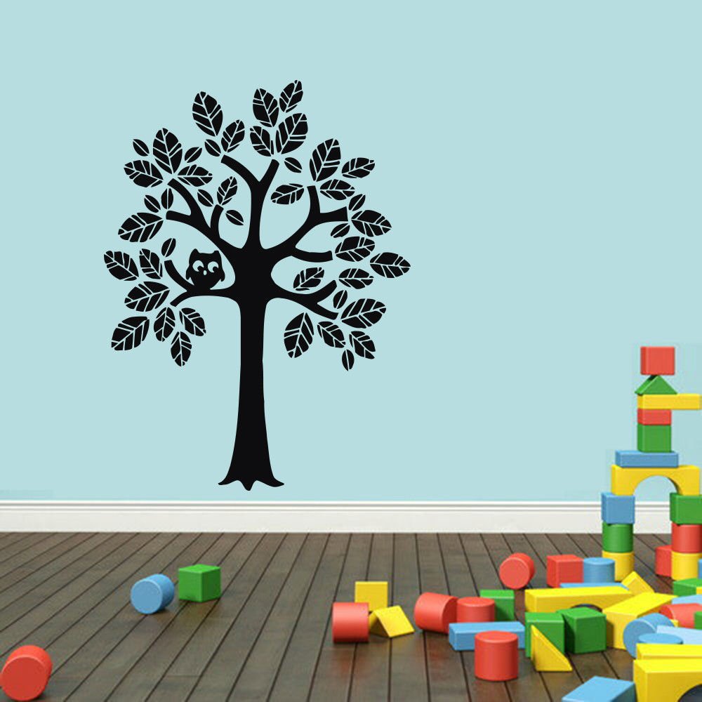 Wall Decor Vinyl Decal Sticker DECIDUOUS TREE WITH OWL DA570