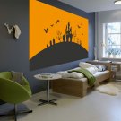 Bats Sunsent Halloween House Full Color Wall Decal Sticker AN-386 FRST
